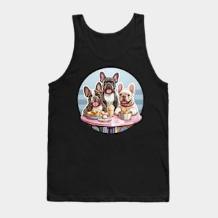 Cute French Bulldogs Eating at a Diner Sticker Tank Top